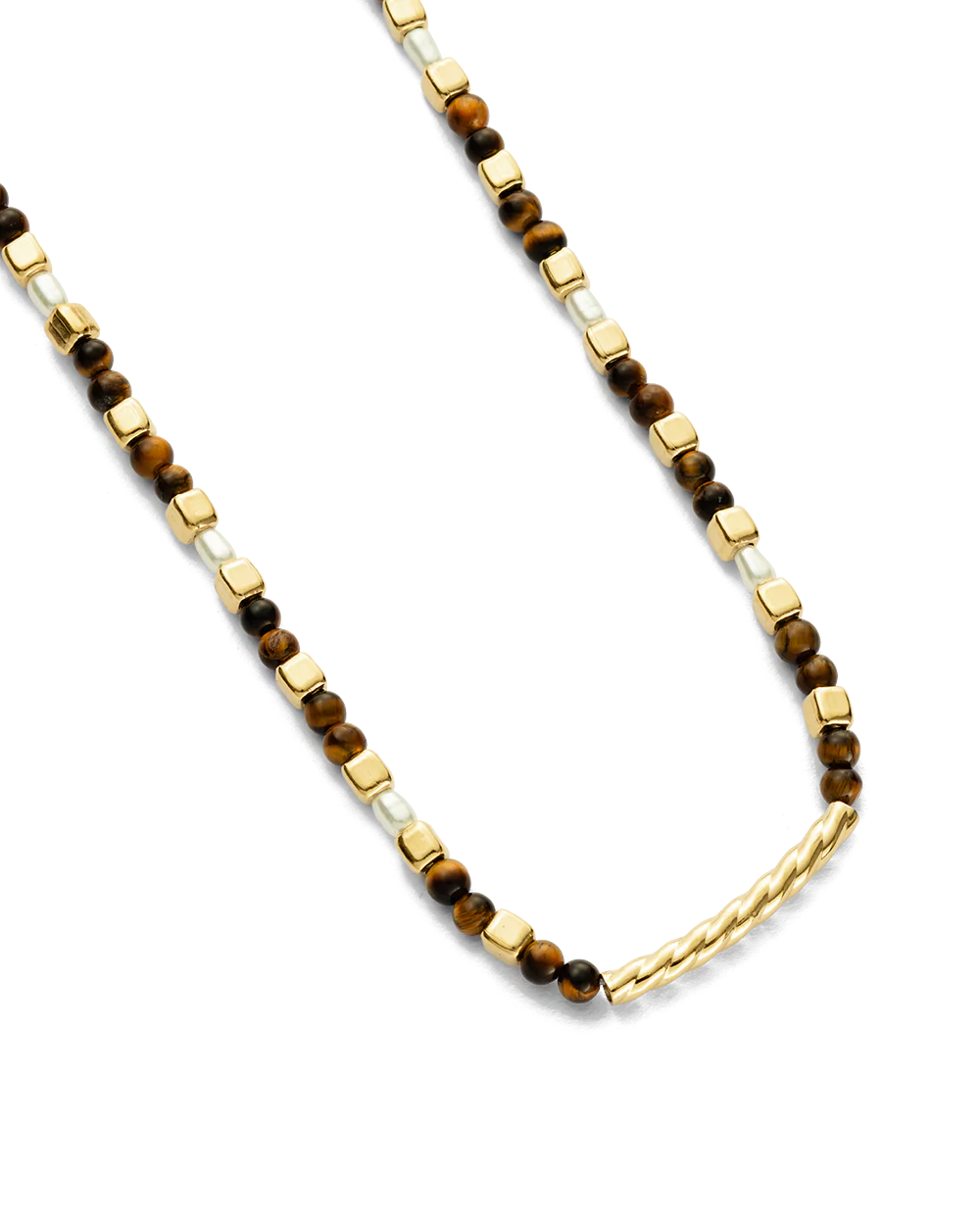 TIGERS EYE BEADED NECKLACE (18K GOLD PLATED) - Image 3